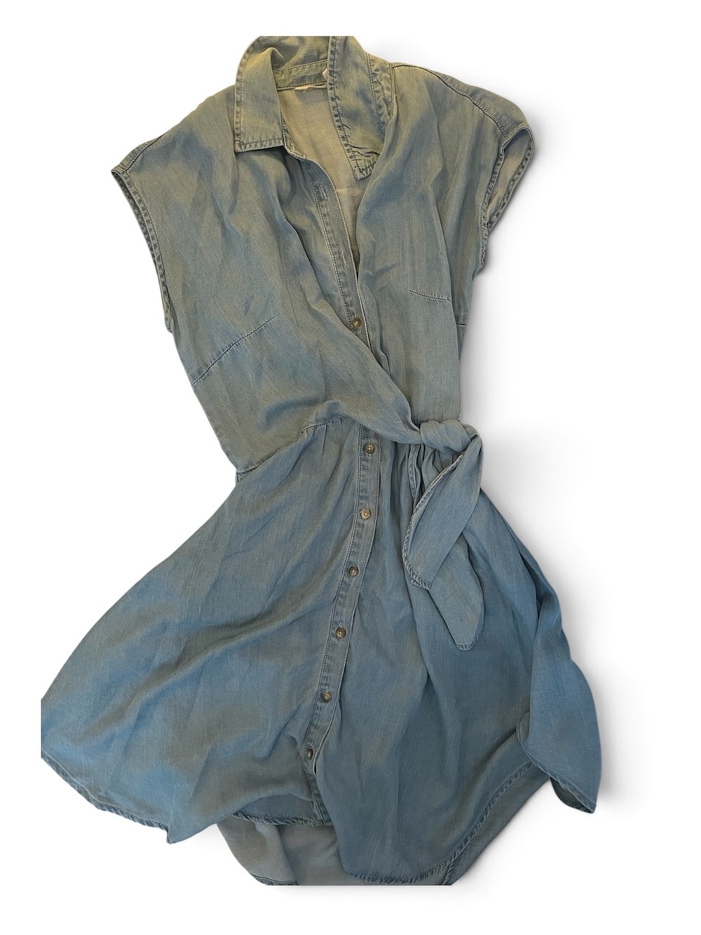RACHEL Rachel Roy Light Blue Denim Midi Dress with Tie Waist